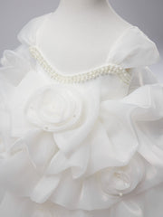 3D Flower Organza Knee-length 1st Birthday Party Baby Girl Dress