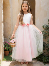 A-line 3D Flower Satin Tulle Ankle-length Flower Girl Dress