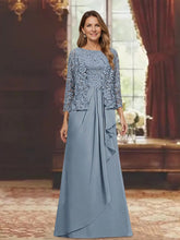 2 Pieces A-Line/Princess Scoop 3/4 Length Sleeves Floor-Length Mother of the Bride Dresses with Pleated & Ruffles