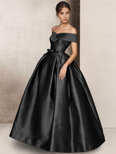 A-Line Strapless Short Sleeve Floor Length Mother of the Bride Dresses Satin with Bow(s)