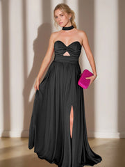 A-Line/Princess Sweetheart Sleeveless Floor-Length Ruched Evening Dresses