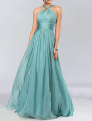 A Line/Princess Halter Neck Sleeveless Elegant Floor-Length Wedding Guest Dress
