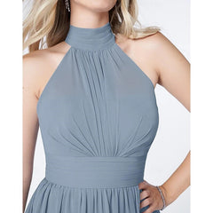 A Line/Princess Halter Neck Sleeveless Elegant Floor-Length Wedding Guest Dress