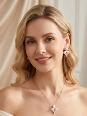 1 set Bridal Jewelry Two-piece Suit Rhinestone Imitation Diamond Necklace Earrings Women's Jewelry Set For Wedding Gift
