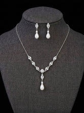 1 set Bridal Jewelry Two-piece Suit Rhinestone Imitation Diamond Necklace Earrings Women's Jewelry Set For Wedding Gift