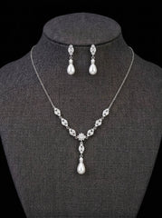1 set Bridal Jewelry Two-piece Suit Rhinestone Imitation Diamond Necklace Earrings Women's Jewelry Set For Wedding Gift