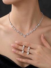 1 set Bridal Jewelry Two-piece Suit Rhinestone Imitation Diamond Necklace Earrings Women's Jewelry Set For Wedding Gift