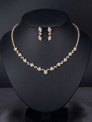 1 set Bridal Jewelry Two-piece Suit Rhinestone Imitation Diamond Necklace Earrings Women's Jewelry Set For Wedding Gift