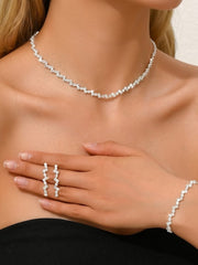 1 set Bridal Jewelry Three-piece Suit Rhinestone Imitation Diamond Necklace Earrings Bracelet Women's Jewelry Set