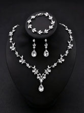 1 set Bridal Jewelry Three-piece Suit Rhinestone Imitation Diamond Necklace Earrings Bracelet Women's Jewelry Set For Wedding Gift