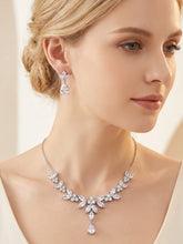 1 Set Bridal Jewelry Two-piece Elegant Leaf Cubic Zirconia Wedding Jewelry For Bride Earrings & Necklace