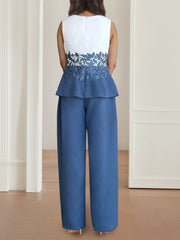 3 Pieces Square-Neck Ankle Length Mother of the Bride Pantsuits with Jacket & Appliques Lace