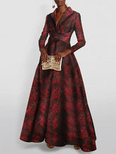 A-Line/Princess Floral Print Red Rose Mother of the Bride & Groom Dresses with V-Neck Long Sleeves