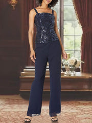 3 Piece Chiffon Square Neck Ankle-Length Mother Of The Bride Pantsuits With Applique