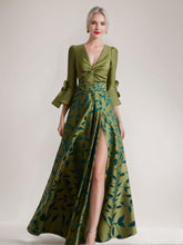 A-Line/Princess 3/4 Sleeves Printed Leaves Mother of the Bride Dresses with Split Side & Belt & Ruffles