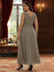 2 Pieces A-Line/Princess V-Neck Chiffon Plus Size Mother of the Bride Dresses with Jacket Lace Ankle-Length 3/4 Sleeves