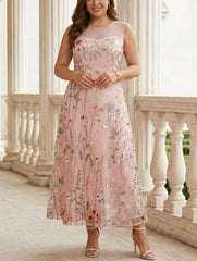 2 Pieces A-Line/Princess Scoop Chiffon Plus Size Mother of the Bride Dresses with Jacket Long Sleeves Ankle-Length Lace Floral