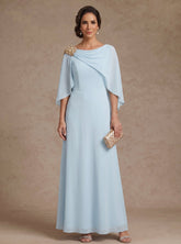 A-Line/Princess Boat Neck Chiffon Mother of the Bride Dresses Cape Sleeves Ankle-Length Rhinestone