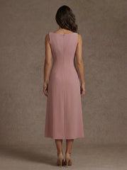 2 Pieces Sheath/Column Square Collar Stretch Satin Mother of the Bride Dresses with Jacket 3/4 Sleeves Tea-Length