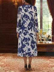 2 Pieces A-Line/Princess Scoop Chiffon Mother of the Bride Dresses with Jacket Floral Long Sleeves Tea-Length