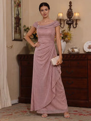 A-Line/Princess Asymmetrical Neck Mother of the Bride Dresses Sleeveless Metallic Mesh Ankle-Length Ruffles