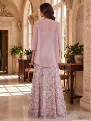 A-Line/Princess 2 Pieces Scoop Lace Embroidery Mother of the Bride Dresses Floor-Length 3/4 Sleeves with Chiffon Jacket