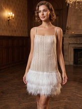 1920s A-Line/Princess Spaghetti Straps Sequins Vintage Dresses Sleeveless With Feathers