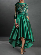 A-Line/Princess 3/4 Length Sleeves Asymmetrical Cocktail Dresses with Jewel Neck