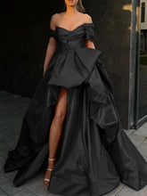 A-Line Sweep/Brush Train Off Shoulder Sleeveless Prom Satin with Slit