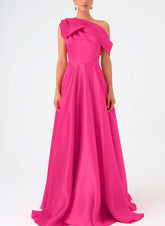A-Line One-Shoulder Floor Length Sleeveless Mother Of The Bride Dresses Dress Evening Dress With Bow(s)