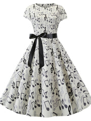 A-Line/Princess 1950s Scoop Short Sleeves Vintage Dresses with Bow Sash