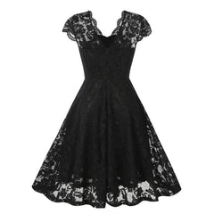 A-Line/Princess 1950s V-Neck Short Sleeves Vintage Dresses with Lace Appliques