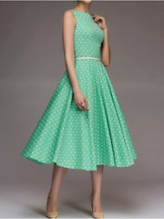 A-Line/Princess 1950s Jewel Neck Tea-Length Vintage Dresses with Belt