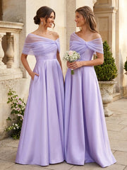 A-Line/Princess Asymmetrical Bridesmaid Dresses With Sweep Train Silk Satin Sleeveless Floor-Length
