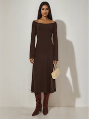 A-Line/Princess Bateau Neck Long Sleeves Wedding Guest Dresses Tea-Length
