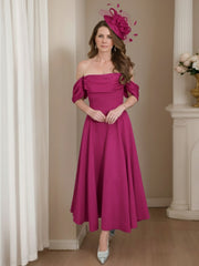 A-Line/Princess 1/2 Sleeves Ankle-Length Off-the-Shoulder Mother of the Bride Dresses