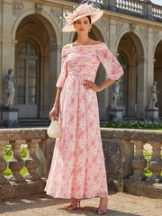 A Line/Princess Off-the-Shoulder Printed Chiffon Mother of the Bride Dresses Floral Floor-Length Sleeveless