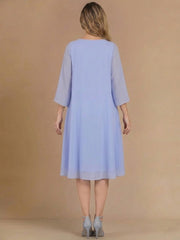 A-Line/Princess 2 Pieces Scoop Chiffon Mother of the Bride Dresses Knee-Length Long Sleeves With Jacket&Appliques