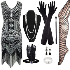 1920s The Great Gatsby Outfit Sheath/Column V-Neck Sequins Vintage Dresses