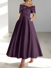 A-Line/Princess Ankle-Length Sleeveless Off-the-shoulder Mother of the Bride Dresses With Ruffles Bow(s)