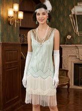 1920s Sheath/Column V-Neck Vintage Tassels Costume Party Dresses Knee-Length Dresses
