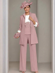 3 Pieces Square-Neck Ankle Length Mother of the Bride Pantsuits with Jacket & Appliques Lace