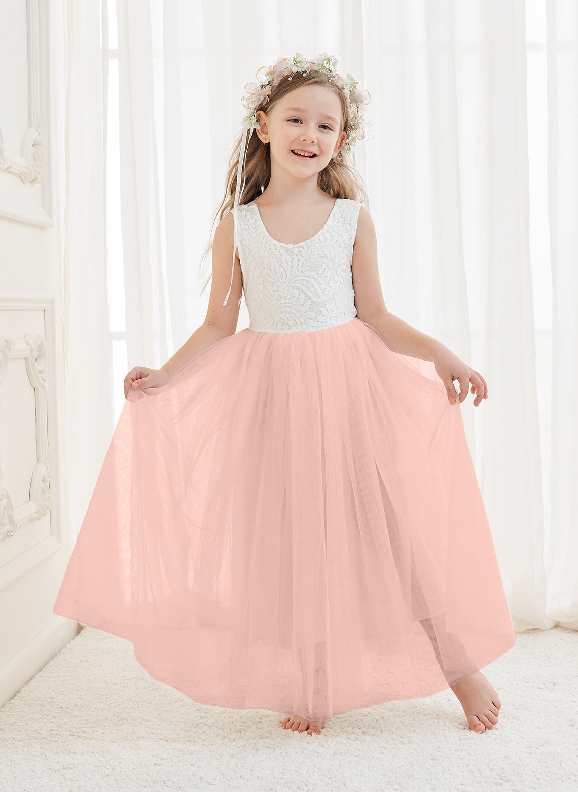 A-line Lace Tulle Ankle-length White Dress