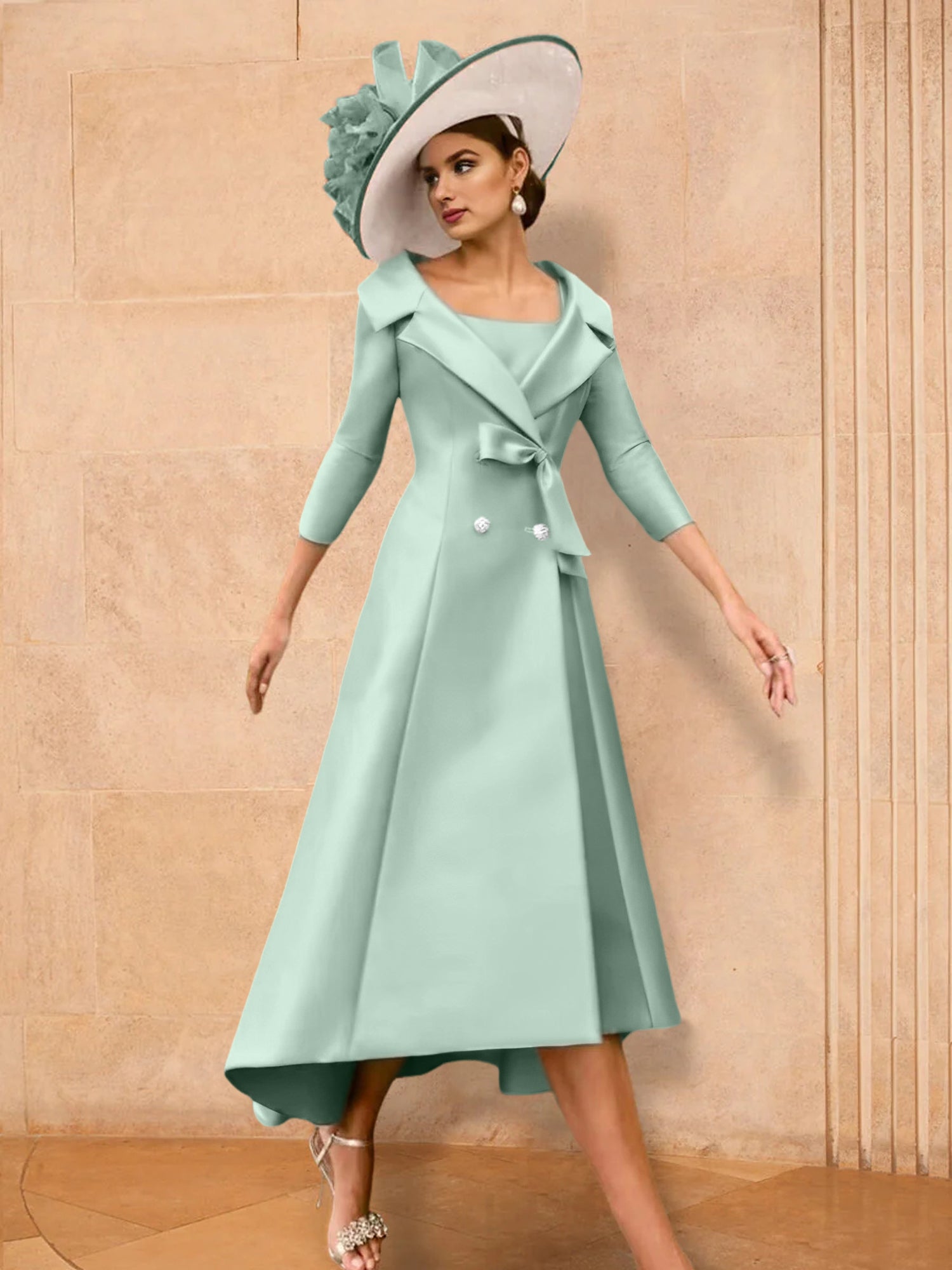 2 Pieces A-Line/Princess Long Sleeves Mother of the Bride Dresses with Bowknot