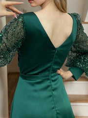 A Line/Princess V-Neck Long Sleeves Floor Length Long Mother of the Bride Dresses With Sequins & Ruffles