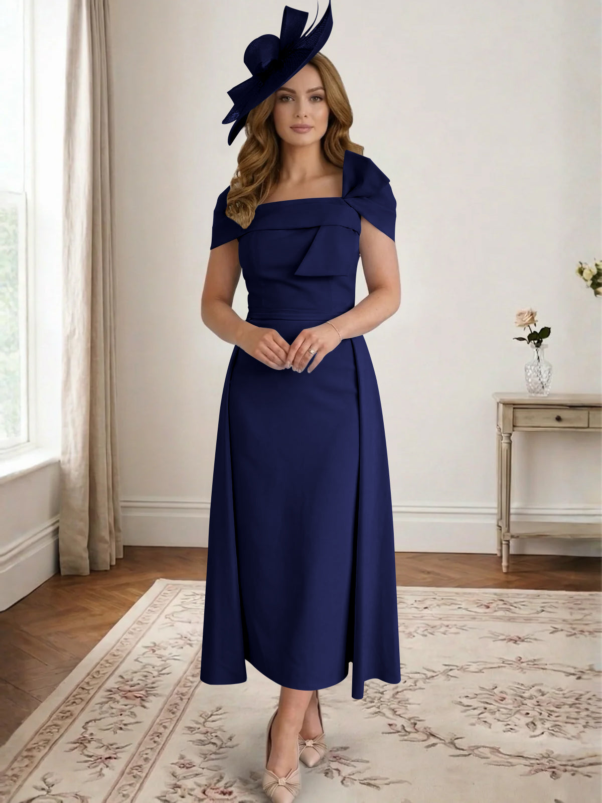 A Line/Princess Off-the-Shoulder Tea-Length Mother of the Bride Dresses with Bowknot