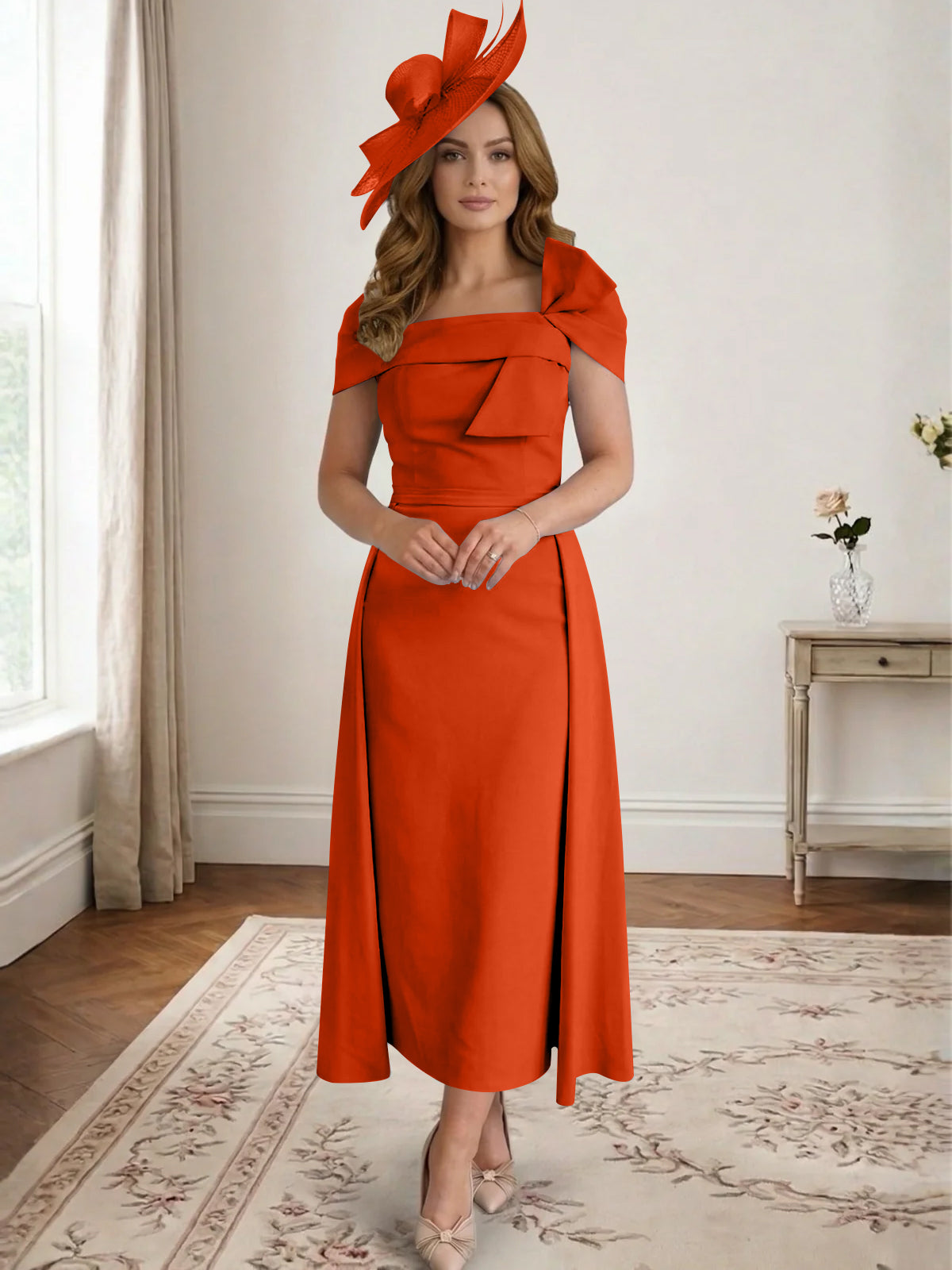 A Line/Princess Off-the-Shoulder Tea-Length Mother of the Bride Dresses with Bowknot