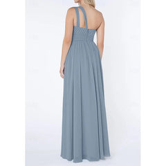 A Line/Princess One Shoulder Sleeveless Floor-Length Wedding Guest Dress