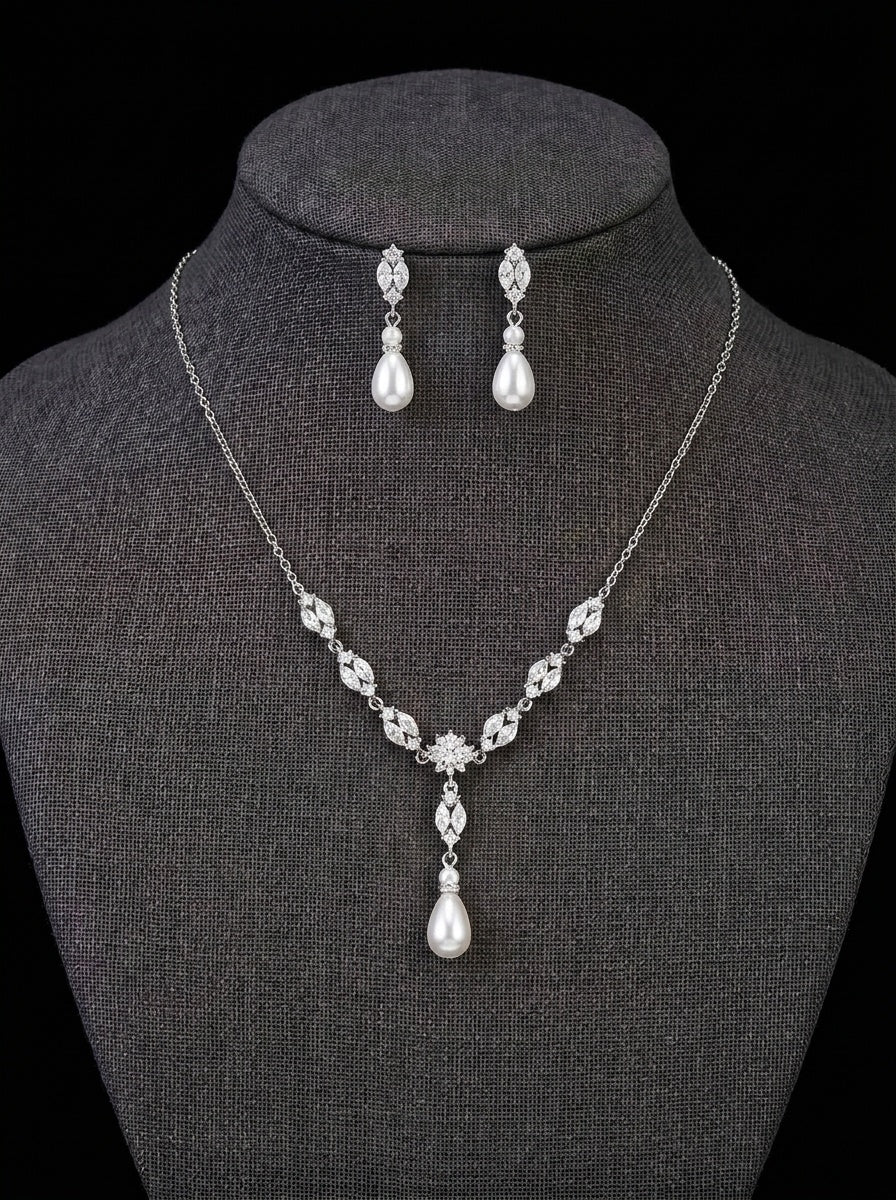 1 set Bridal Jewelry Two-piece Suit Rhinestone Imitation Diamond Necklace Earrings Women's Jewelry Set  For Wedding Gift