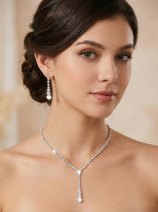 1 Set Bridal Jewelry Two-piece Classic Cubic Zirconia Wedding Jewelry For Bride Earrings & Necklace